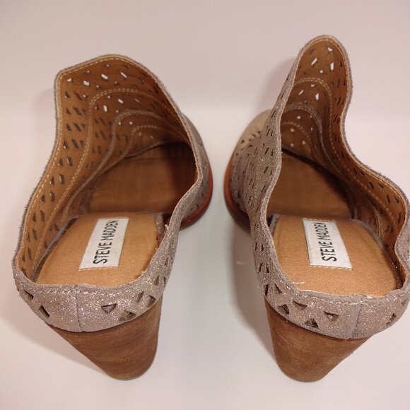 Womens Steve Madden Harmony Gold Leather Mules 8.5M 8.5 Cutouts Heels Shoes - Picture 6 of 9